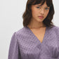 Iced Iris Empire Cut Popover Blouse - Close-up Fabric Detail - Suzy Shier
