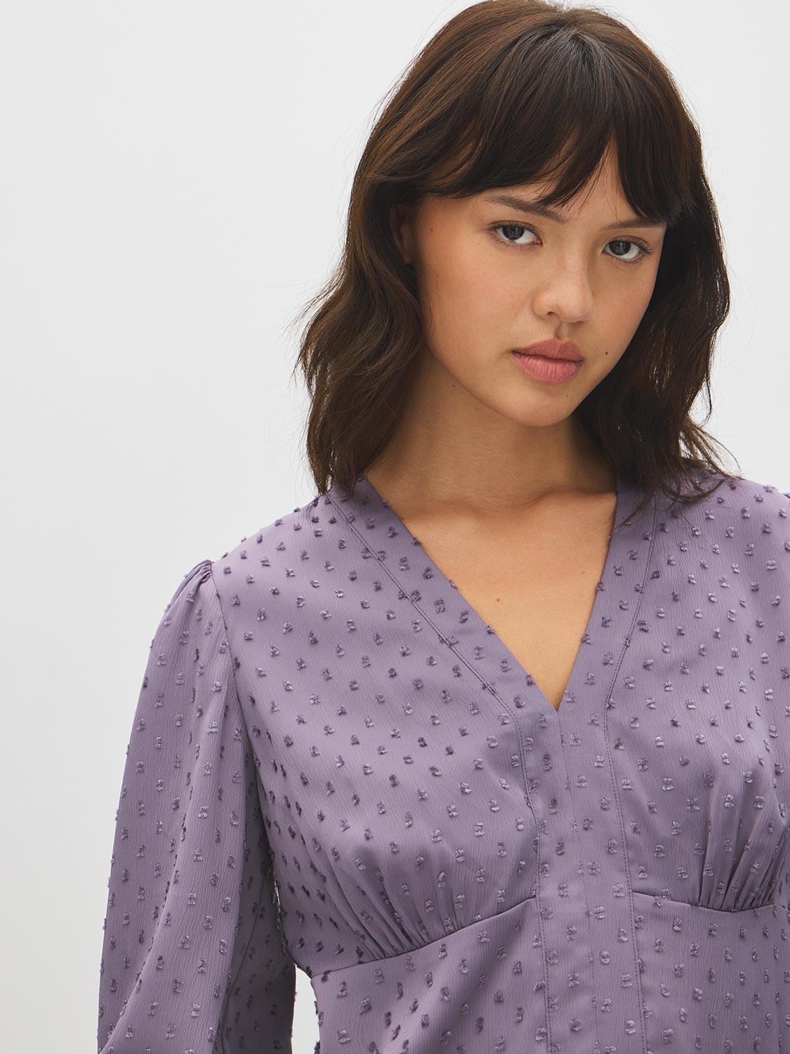 Iced Iris Empire Cut Popover Blouse - Close-up Fabric Detail - Suzy Shier