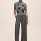 Charcoal Beaded Mock Neck Knit Sweater - Full Body Front View - Le Chateau