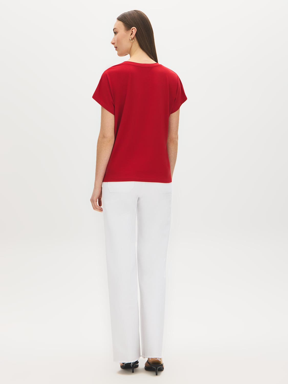 Jester Red V-Neck Dolman Sleeve Knit Top - Back View - Suzy Shier