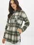 Khaki Plaid Shacket with Front Pockets - Side Profile View - Suzy Shier
