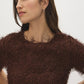 Milk Chocolate Fuzzy Knit Crew Neck Top - Close-up Fabric Detail - Suzy Shier
