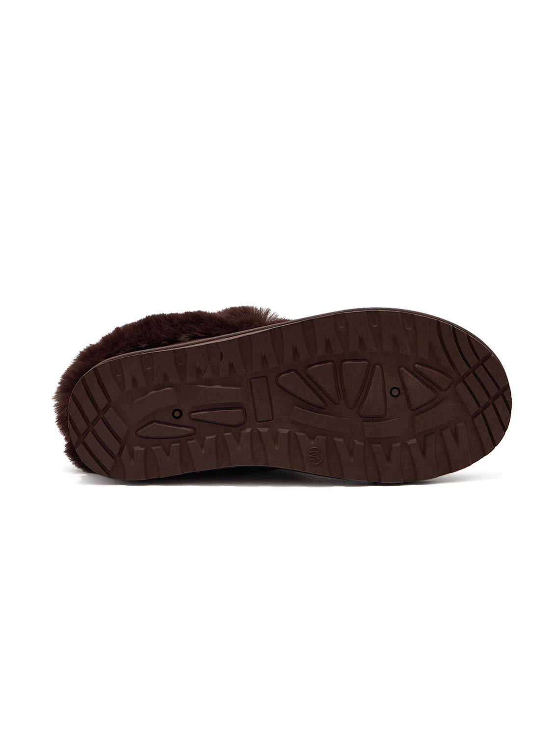 Dark Brown Faux Suede Slippers with Faux Fur Insole - Sole View - Suzy Shier
