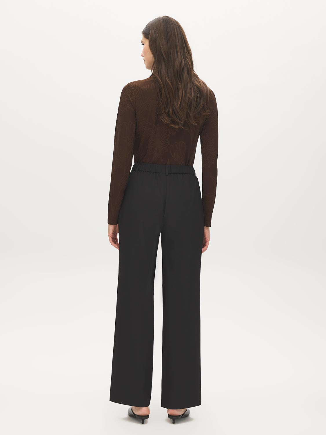 Black Pull-On Wide-Leg Pants with Seam Pockets - Back View - Suzy Shier