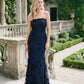 Dark Sapphire Strapless Mermaid Hem Gown - Woman Wearing Formal Evening Dress - Le Chateau