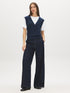 Navy Blazer Melange Crew Neck 2fer Top with V-Neck Vest - Front View - Suzy Shier
