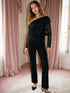 Jet Black Mesh Asymmetrical Cape Top - Woman Wearing Dramatic Evening Top - Suzy Shier