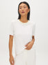 White Pearl-Detail Crew Neck Sweater Top - Woman Wearing Elegant Knit Top - Suzy Shier