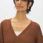 Bison V-Neck Sweater with Lace Trim - Close-up V-Neck Detail - Suzy Shier