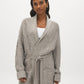 Dolphin Melange Cable Knit Shawl Collar Duster Sweater - Woman Wearing Belted Cardigan with Pockets - Suzy Shier