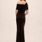 Chocolate Velour Gown with Asymmetrical Neckline - Back View - Le Chateau