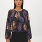 Prune Floral Mesh Bubble Top with Balloon Sleeves - Woman Wearing Printed Mesh Top - Suzy Shier