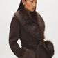 Dark Brown Melange Long Belted Faux Wool Coat - Collar Detail - Suzy Shier