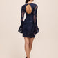 Midnight Blue Soutache on Mesh Pop-Over Mini Dress - Back View - Le Chateau