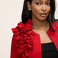 Red Knit Crepe Bolero with Side Ruffle - Close-up Ruffle Detail - Le Chateau