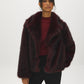 Brown Faux Fur Coat with Leather Detail - Alternate Color Front View - Suzy Shier