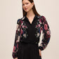Black Print Placement Floral Blouse - Side Profile View - Le Chateau