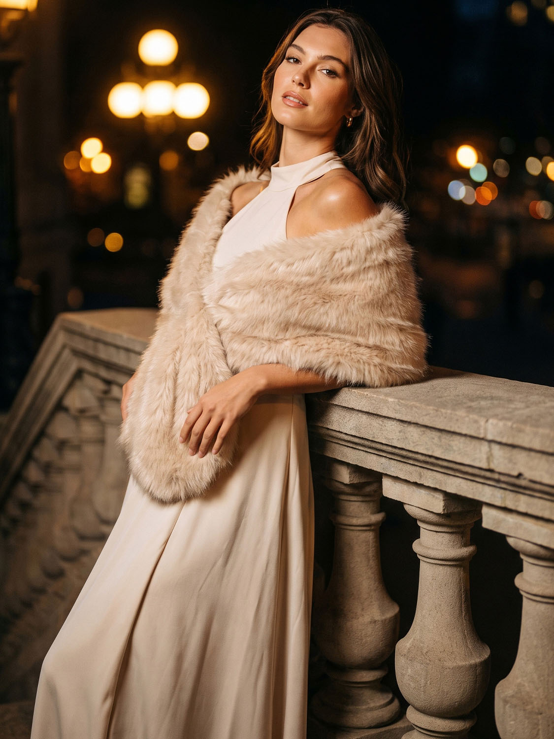 Antique Cream Faux Fur Cover-Up - Elegant Evening Outerwear - Le Chateau