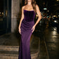 Dark Plum Bustier Gown with Velour Upper - Woman Wearing Satin Skirt Evening Dress - Le Chateau