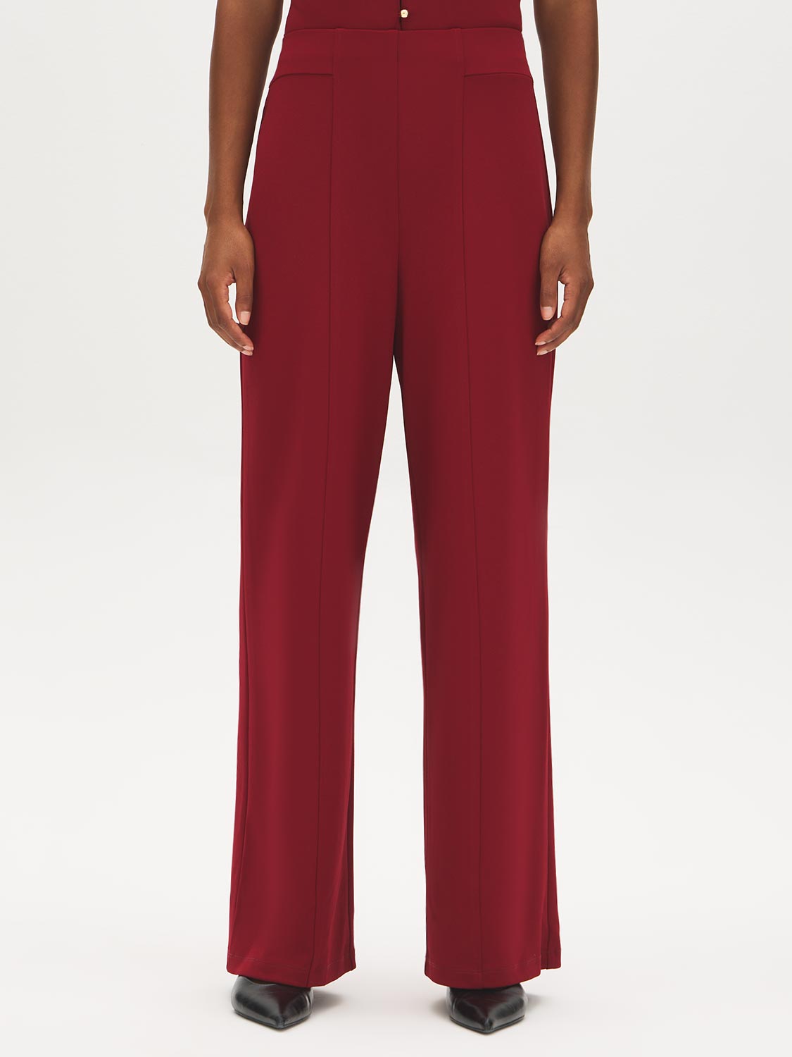 Lipstick Crepe Pull-On Wide-Leg Pant - Front View - Suzy Shier