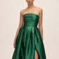 Dark Emerald Strapless Ballgown with Pleat Detail - Front View - Le Chateau