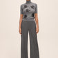 Charcoal Herringbone Wide Leg Pant - Front View - Le Chateau