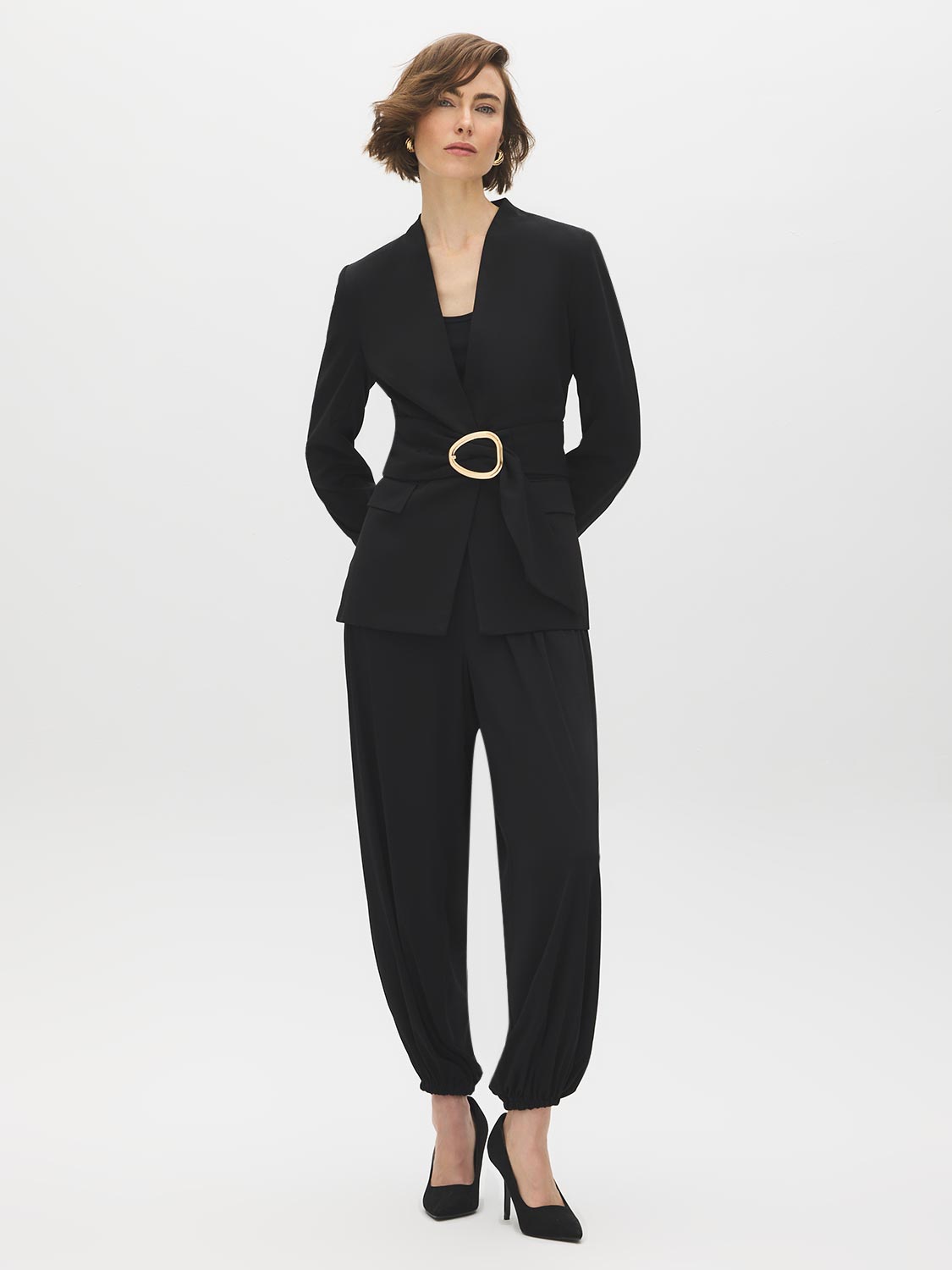 Black Balloon Knit Pants with Elastic Waist - Styled Outfit View - Suzy Shier