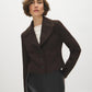 Brown Cropped Boucle Blazer with Large Collar - Woman Wearing Textured Yarn-Dyed Blazer - Suzy Shier