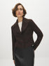 Brown Cropped Boucle Blazer with Large Collar - Woman Wearing Textured Yarn-Dyed Blazer - Suzy Shier