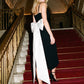 Black/White Knit Crepe Midi Sheath Dress - Woman Wearing Satin Bow Detail Dress - Le Chateau