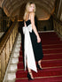 Black/White Knit Crepe Midi Sheath Dress - Woman Wearing Satin Bow Detail Dress - Le Chateau