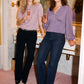 Iced Iris Empire Cut Popover Blouse - Woman Wearing V-Neck Blouse with Lurex Detail - Suzy Shier
