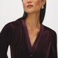Midnight Plum Velour V-Neck Empire Blouse - Close-up Fabric Detail - Suzy Shier
