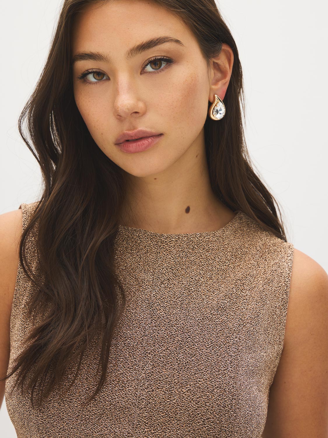 Gold Sleeveless Glitter Knit Top - Close-up Fabric Detail - Suzy Shier