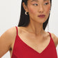 Ruby Red Textured Satin A-Line Midi Dress - V-neckline Detail - Suzy Shier