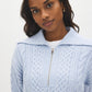 Sky Melange Quarter Zip Cable Knit Sweater - Collar Detail - Suzy Shier