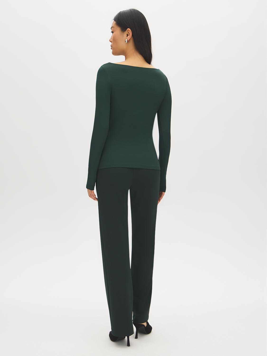 Jet Black Double Layer Boat Neck Top - Back View - Suzy Shier