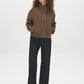 Brown Melange Faux Wool Short Funnel Neck Jacket - Side Profile View - Suzy Shier