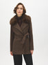 Dark Brown Melange Short Belted Faux Wool Coat - Woman Wearing Faux Fur Collar Coat - Suzy Shier