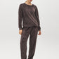 Coffee Diamond Pattern Plush PJ Set - Woman Wearing Soft Two-Piece Lounge Set - Suzy Shier