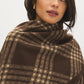 Brown Plaid Fringe Cape - Close-up Fabric Detail - Suzy Shier