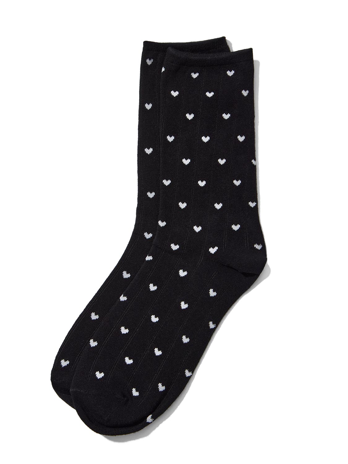 Black/White Mini Heart Knit Socks - Close-up Heart Pattern Detail - Suzy Shier