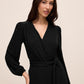 Black Crossover Neck Knit Jumpsuit - Close-up Front View - Le Chateau