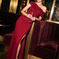 Lipstick Red Glitter Knit One-Shoulder Gown - Woman Wearing Evening Dress with Side Ruching - Le Chateau