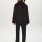 Brown Faux Fur Coat with Leather Detail - Alternate Color Back View - Suzy Shier