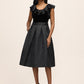 Black Floral Jacquard Midi Skirt with Box Pleats - Woman Wearing Elegant Pleated Skirt - Le Chateau