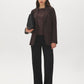 Coffee Open-Front Blazer with Stripe Cuff Detail - Front View - Suzy Shier