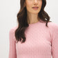 Zephyr Cable Knit Crew Neck Sweater - Close-up Fabric Detail - Suzy Shier