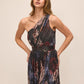 Dark Sapphire Bordeaux Floral One-Shoulder Gown - Front View - Le Chateau