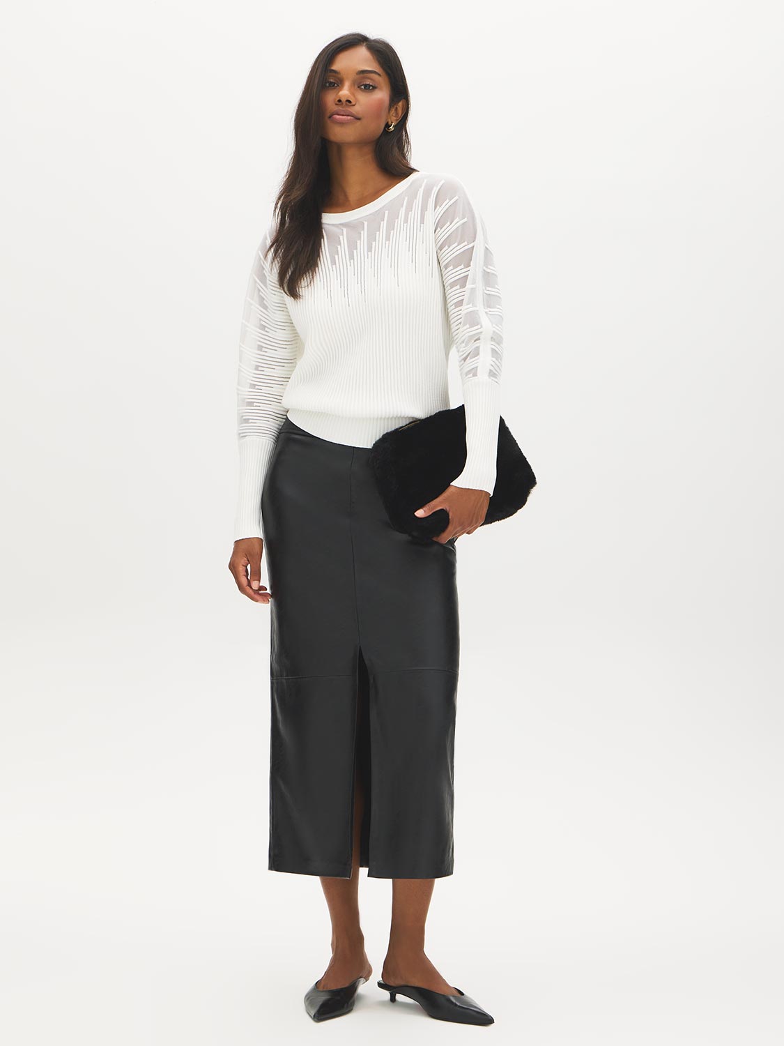 Pearl Mesh Detail Boat Neck Sweater - Front View - Suzy Shier
